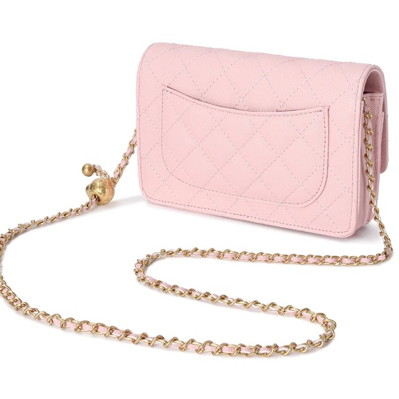 Tiffany & Fred Paris Quilted Caviar Leather Crossbody Shoulder Bag - Pink - Picture 2 of 4